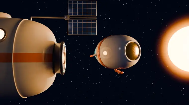 The shuttle leaves the station